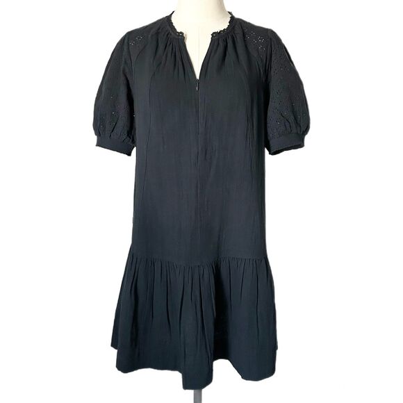 ME+EM Embroidered Cheesecloth Short Mini Dress in Dark Navy 100% Cotton Size 8 - Picture 1 of 7